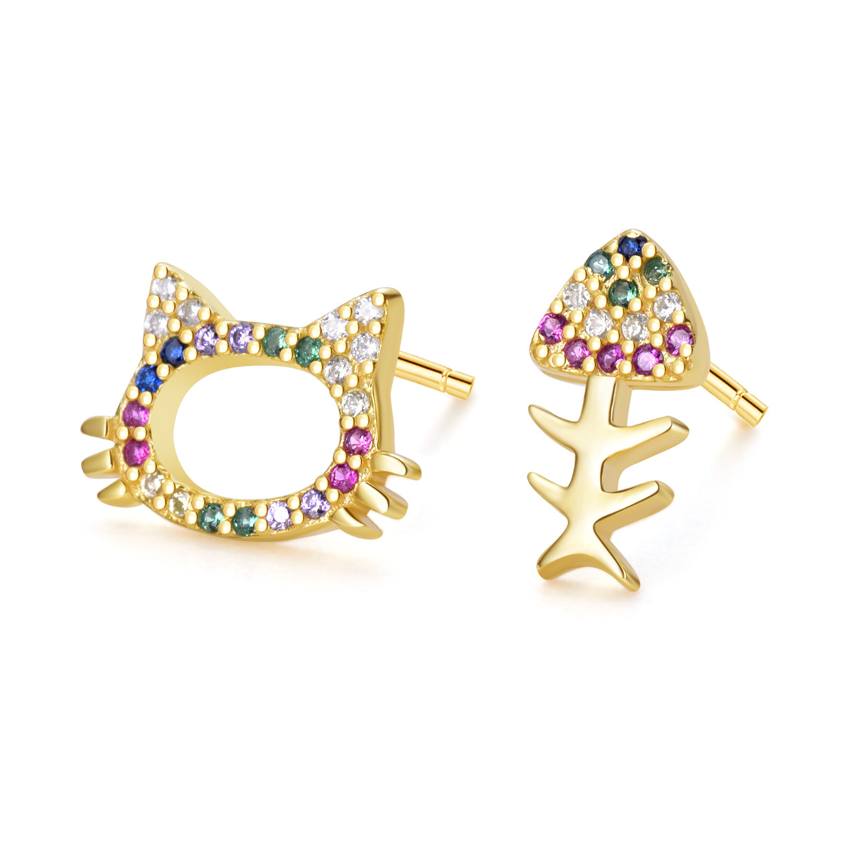 925 Silver fit charms earrings Pendant earring charm Cat head fish bone niche Original Jewelry DIY Accessories