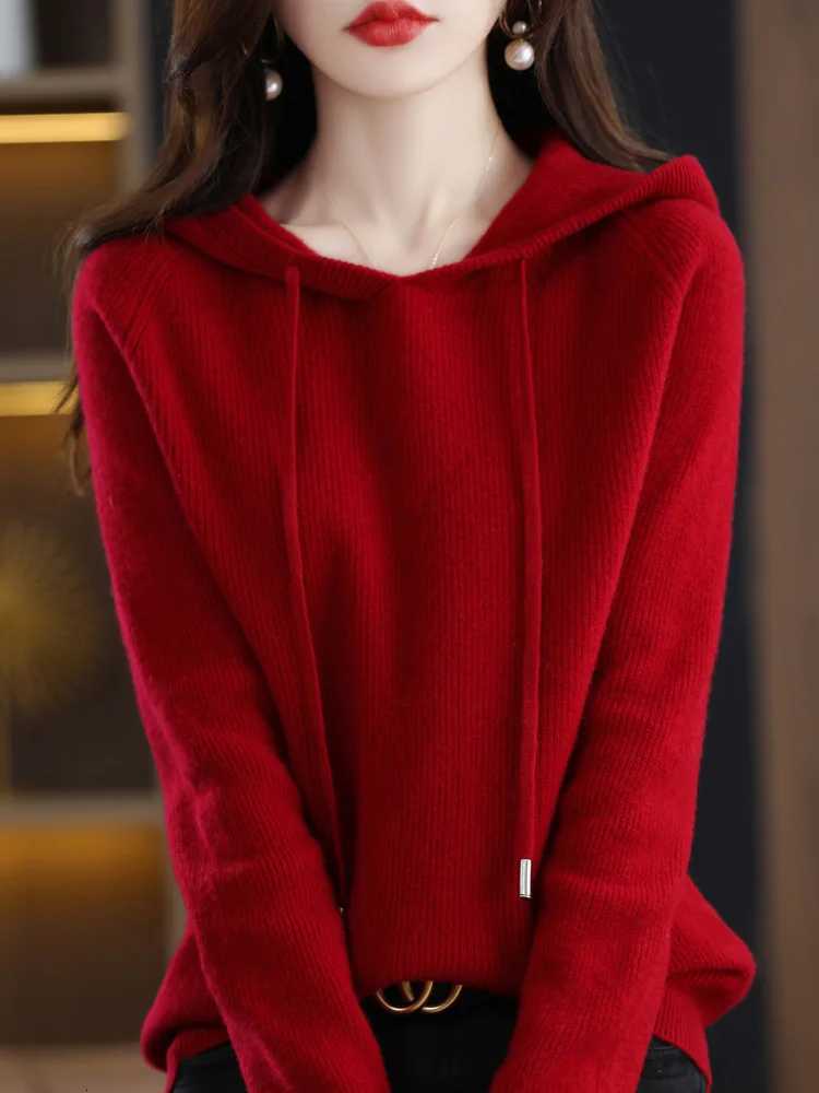 100% Merino Wool Womens Hoodie For Autumn Winter Fashion Casual Soft Comfortable Knitted Sweater XJ250819