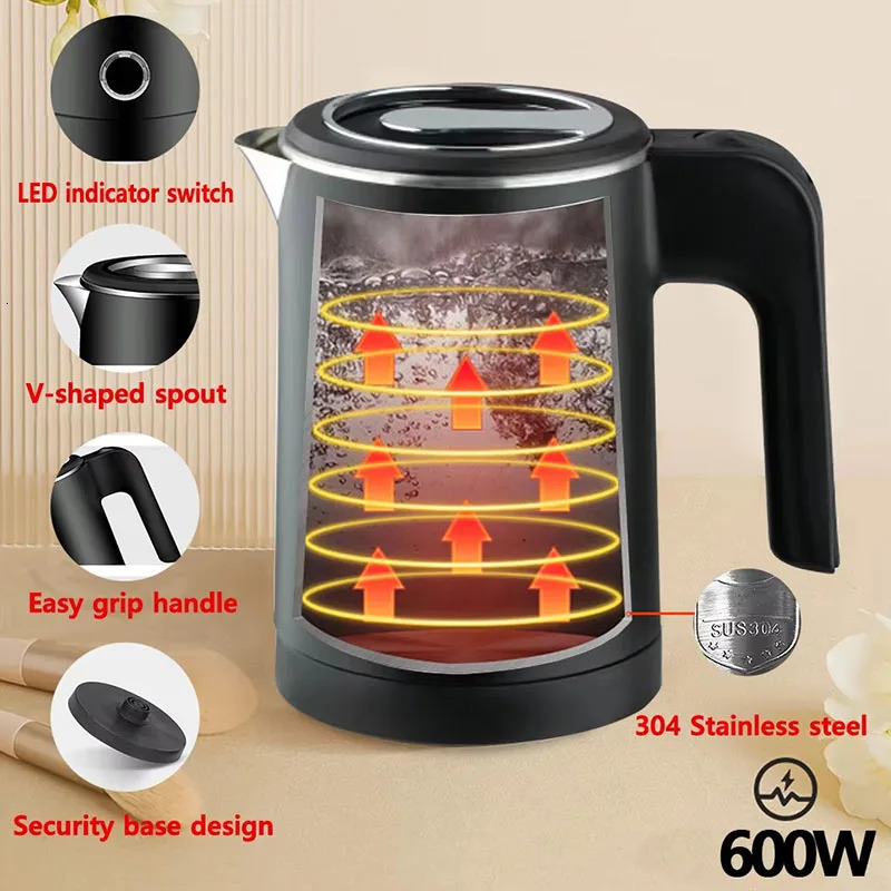 Small Electric Kettles Stainless Steel for Boiling Water 05L Travel Mini Boiler Heater Double Wall Portable Teapot y250818 - view 7