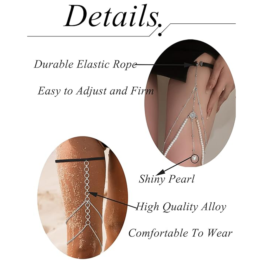 12Pcs Thigh Chains Snake Heart Pearl CZ Leg Chain Boho Layered Body Chain Summer Beach Party Body Jewelry for Women Silver Tone