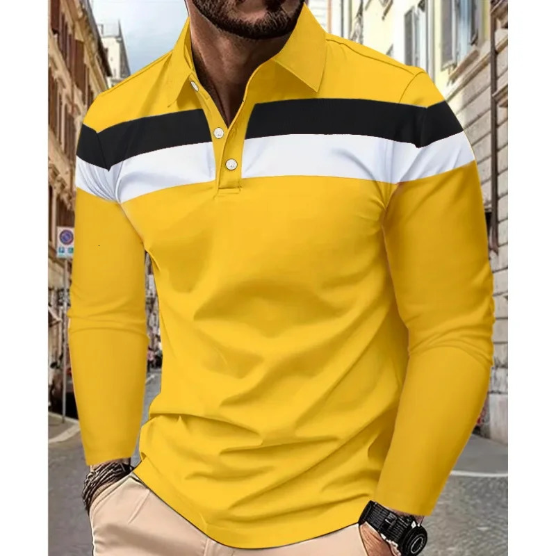 Three Stripe Mens Long Sleeve Polo Solid Color Tops Summer And Autumn Casual Breathable Comfortable Retro Street Polo Shirt 250818