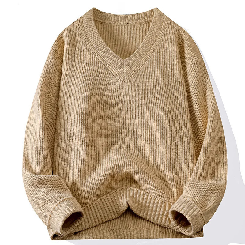 Knitted VNeck Sweater Ribbed Neckline Not Easy To Deform Thick Warm Fashion Trend Crisp Shape Tall Thin Quality Fabric Skin 250819