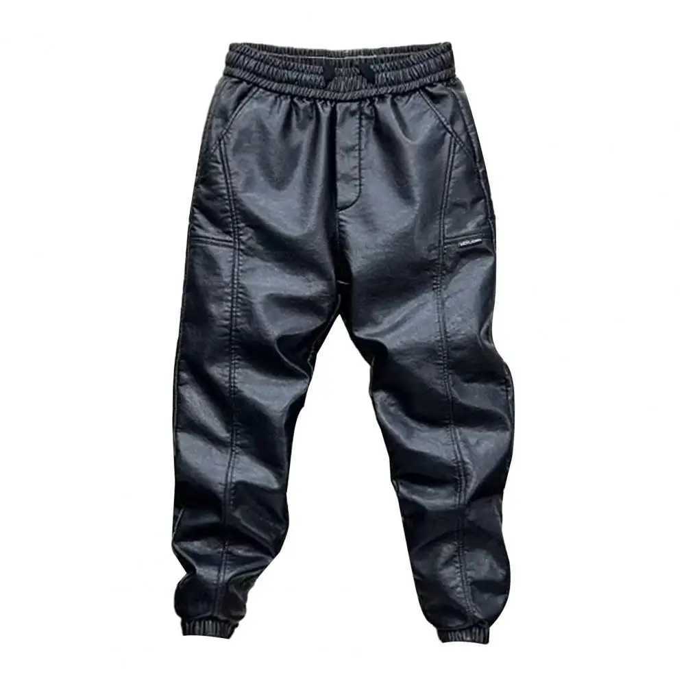 Waterproof Pants Faux Leather Trousers Windproof Waterproof Faux Leather Mens Pants with Elastic Waist Ankle-banded for Cycling W250819
