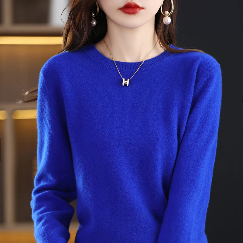 Autumn And Winter 100% Pure Woolen Sweater Womens Crewneck Wear Pullover Cashmere Knitwear WQ12002 250819