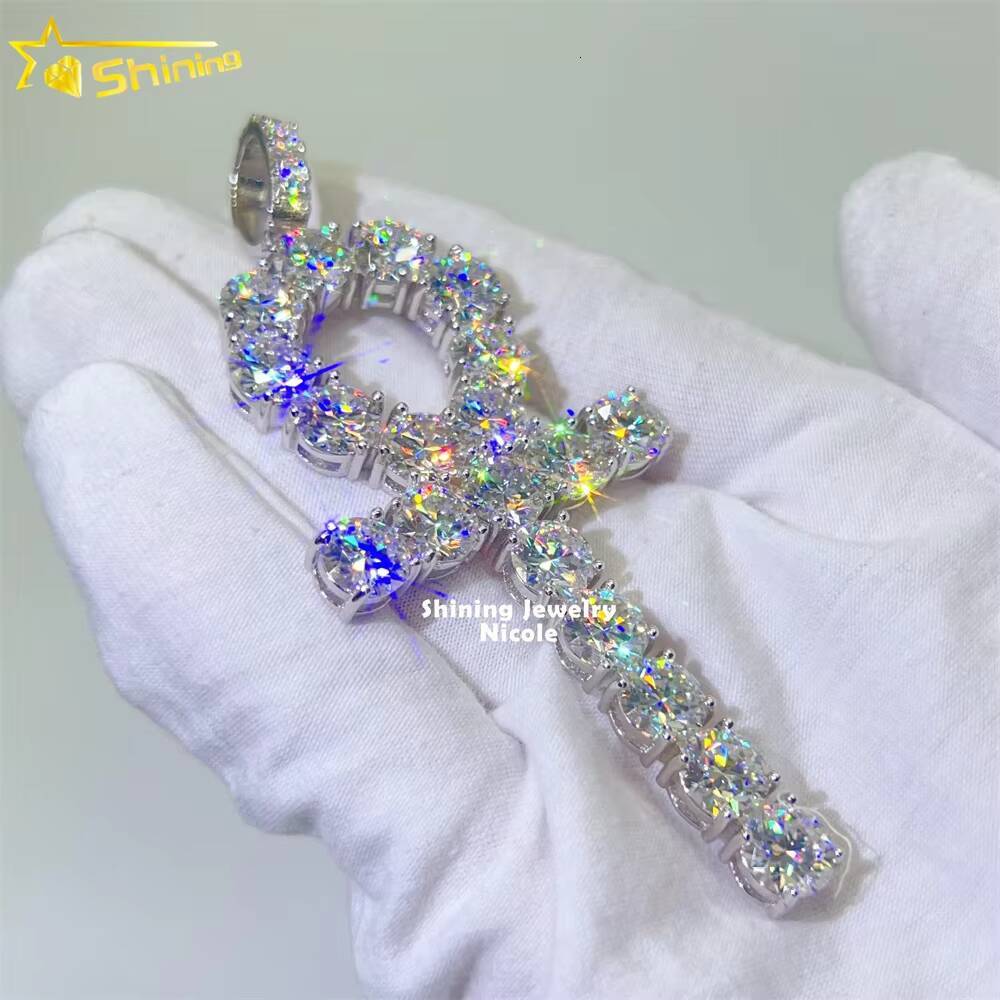 High Quality Bling Mens Silver 925 Big Custom D VVS Diamond Moissanite Cross Pendant