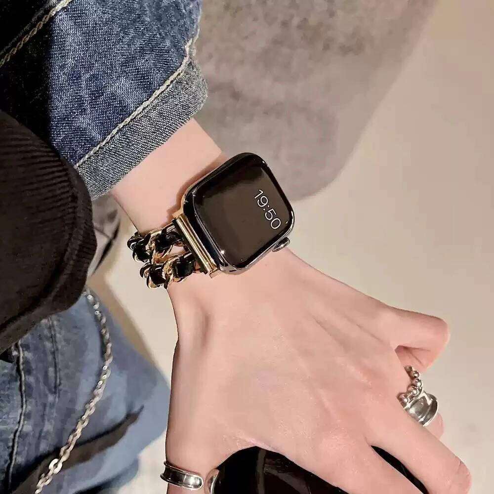 Smart watch Metal Leather Strap For Apple Watch 10 Band 42mm 46mm 41mm 45mm 44mm 40mm Designer Women steel Luxury Bracelet iWatch 9 Ultra 8 7 SE 6 5