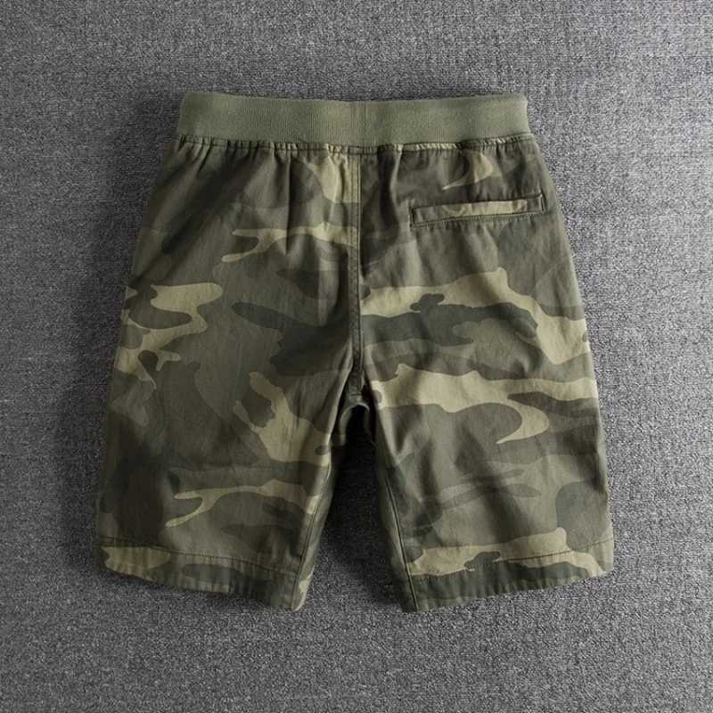 2025 Summer New Washed and Aged Pure Cotton Personalized Camouflage Elastic Waist Drawstring Summer Mens Shorts Casual Shorts W250819