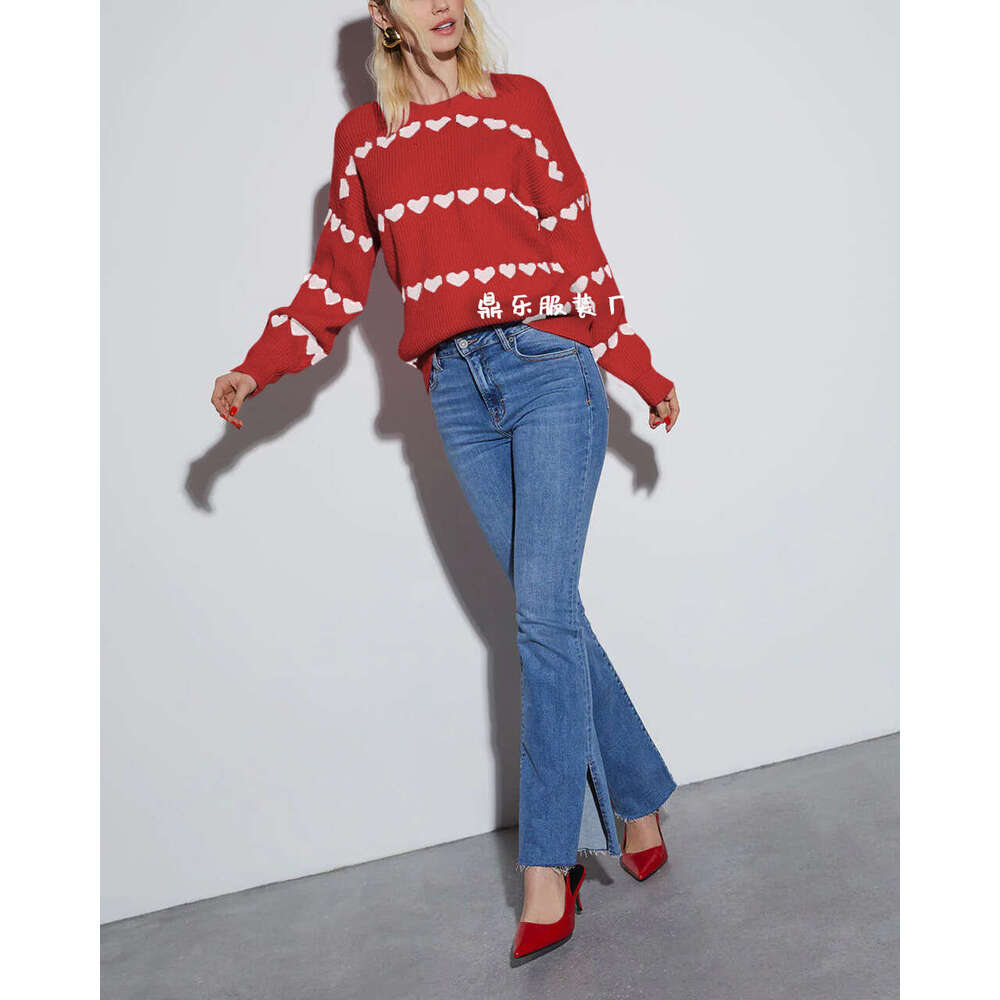Autumn Winter New Temu Lover Heart Style Loose Sweater Knitted Top For Women B5