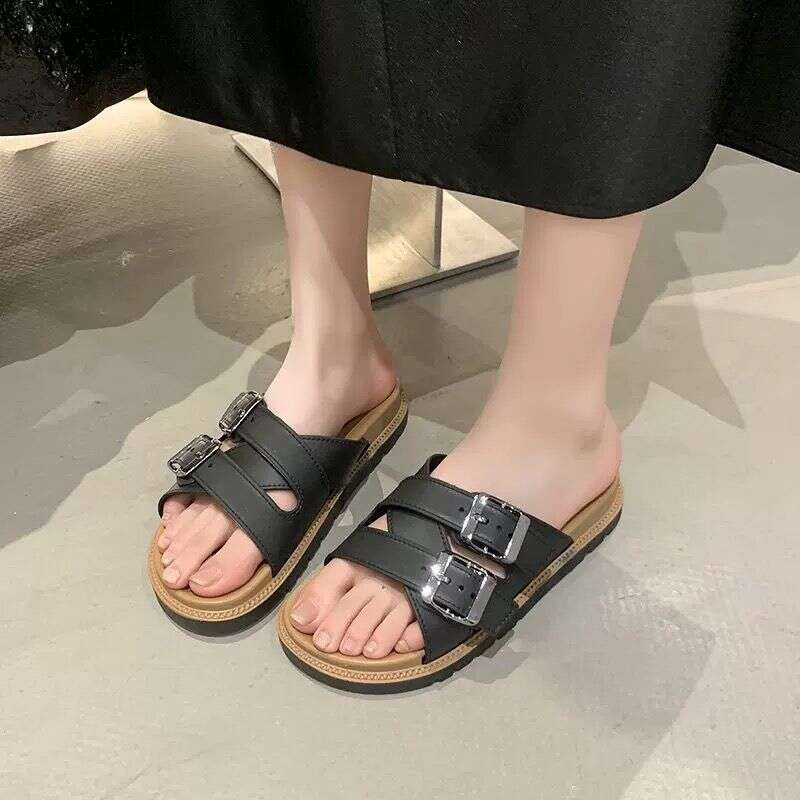 Fashion Korean Style Casual Versatile Beach Sandals 2025 Summer New Thick Sole Designer Shoes One-Strap Women's Shoe Outdoor Slippers