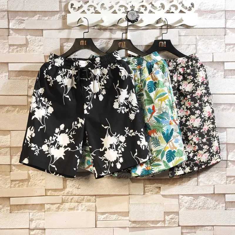 Mens Summer Drawstring Beach Leisure Print Cotton Shorts Board Shorts Asian Size M-5XL Colors W250819