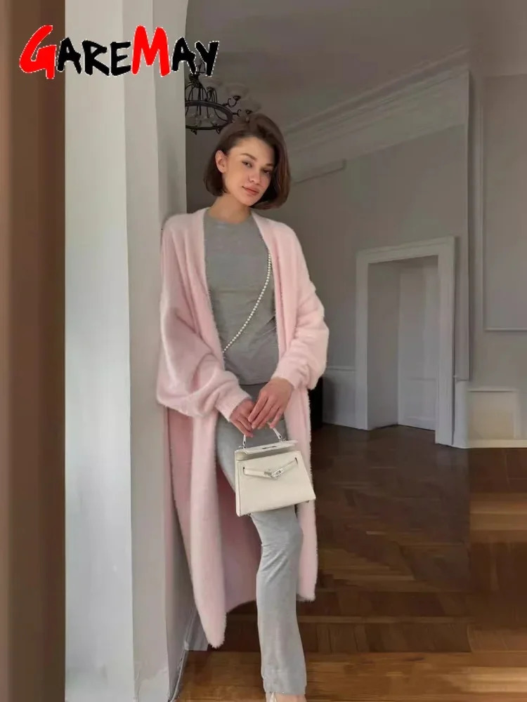 Oversize Long Cardigan for Women Autumn Sleeve Womens Sweater Vintage Solid Loose Knitted Female Fluffy 250819