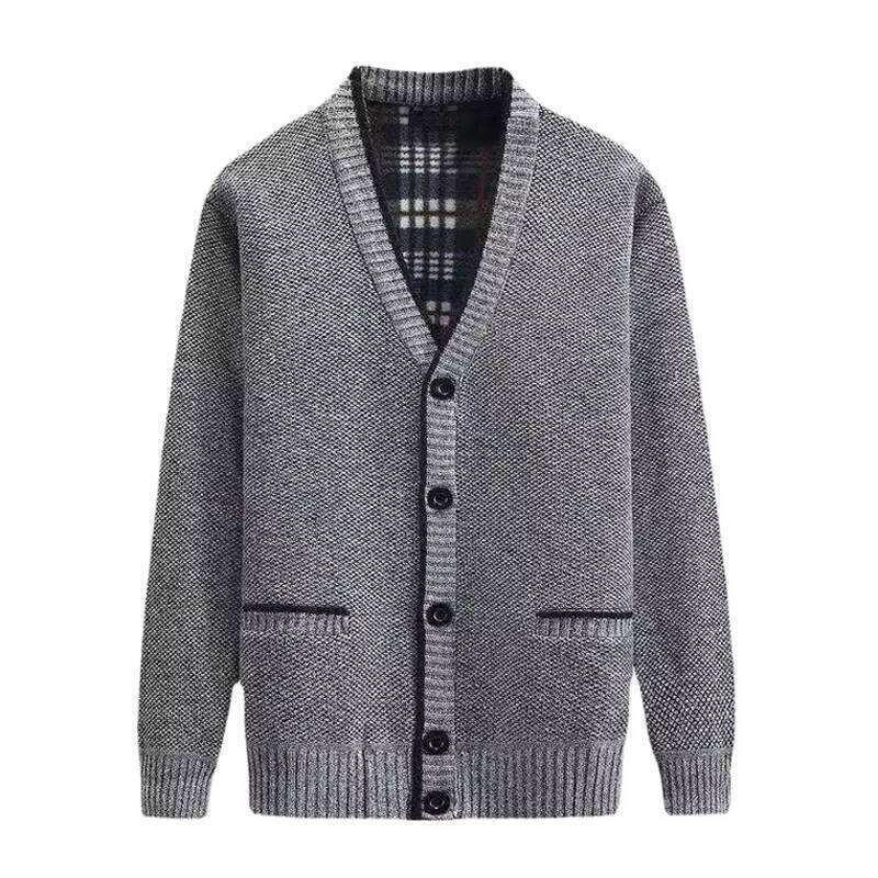 Winter Men's Jackets Vintage Wool V-Neck Knitted Sweater Coats Men Fleece Lined Warm Cardigan Clothing