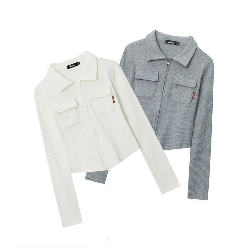 Solid Color Double Zipper Design Long Sleeve T-Shirt For Women Spring New Trendy Brand Shorts Hot Girl Top B3