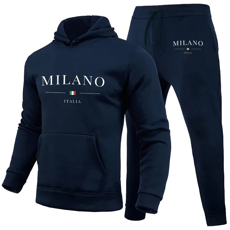 Mens Hoodie Set Milano Print Sweatshirt Sweatpant for Male Hooded Tops Jogging Trousers Suit Casual Streetwear Tracksuit 250819