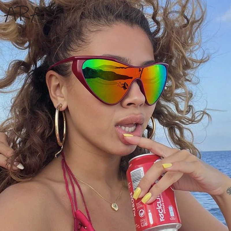 Vintage Cat Eye Sunglasses Women Y2K Punk One-Piece Sun Glasses Trendy Shield Eyewear For Ladies UV400 Shades 250815