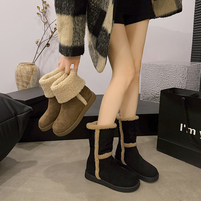 new Free delivery designer woman cotton boots Comfortable and stylish snow boots with plush outdoor warm cotton boots