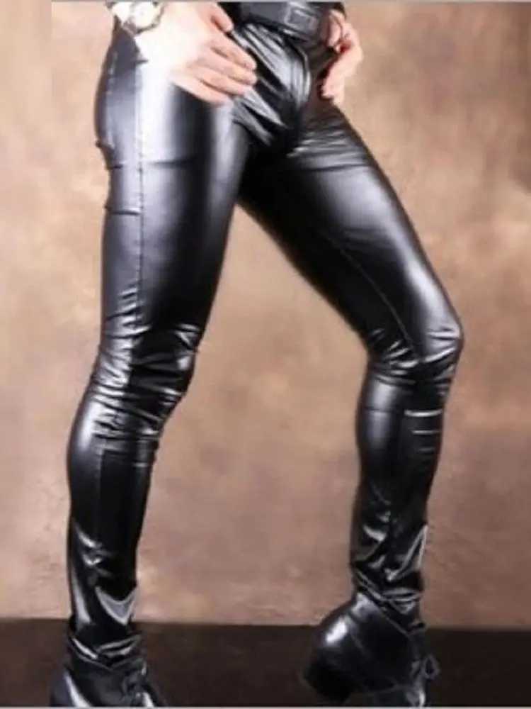 Elastic Faux PU Leather Jeans Pencil Pants Oil Glossy Mens Spring Autumn Trousers Leisure Pants Tights Motorcycle Pants W250819