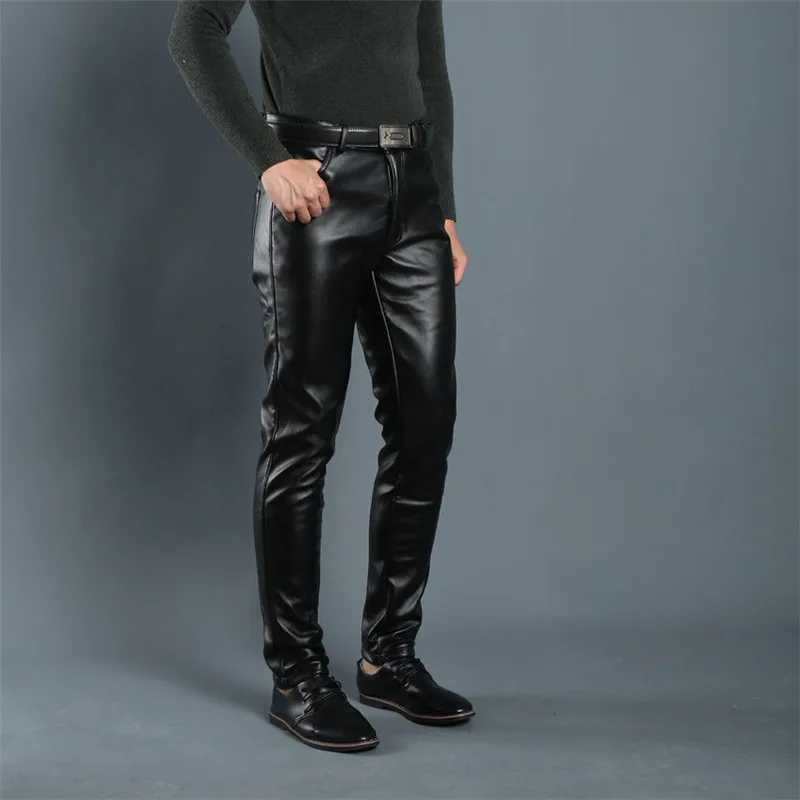 Leather Pants Mens Leggings Black Solid Faux Leather Jeans Male Casual Trousers Korean Fashion Slim Fit Skinny Pants Motorcycle W250819
