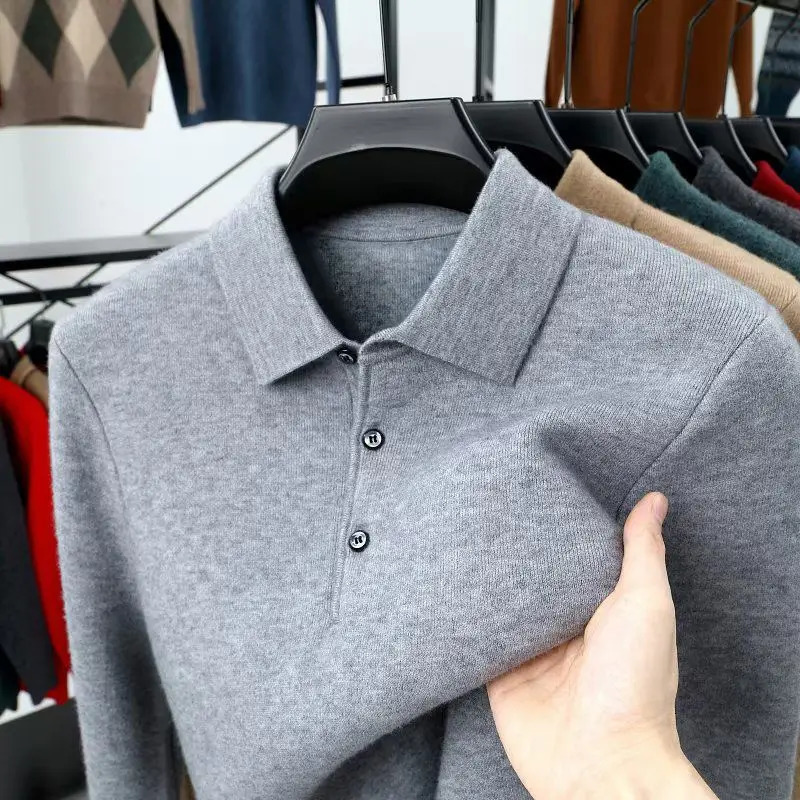 Smart Casual Autumn Winter Sweater Men Solid Lapel Button Simplicity Fashion y Long Sleeve Pullovers Knitted Tops 250819