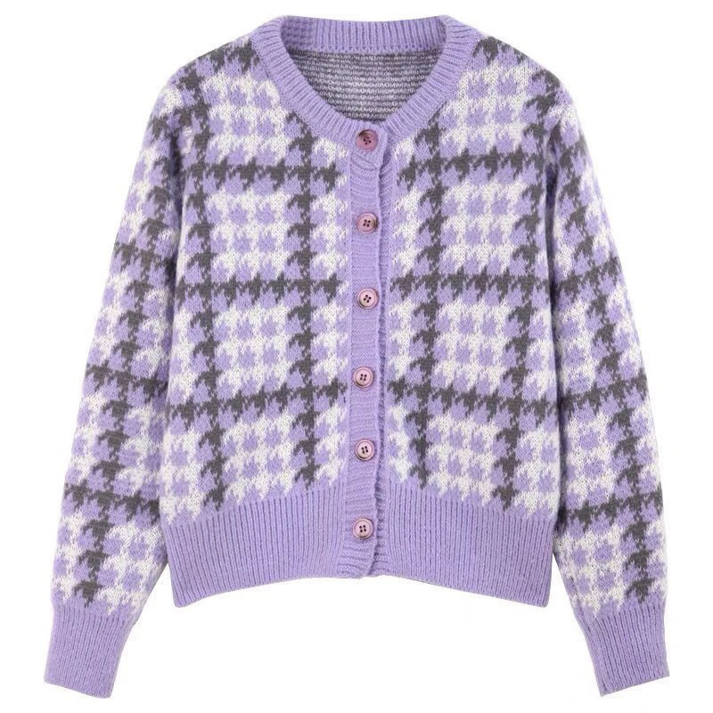 Y2k Pink Women Cardigan Korean Sweet Plaid Long Sleeve Female Sweaters Harajuku O Neck Preppy Style Ladies Tops 250819