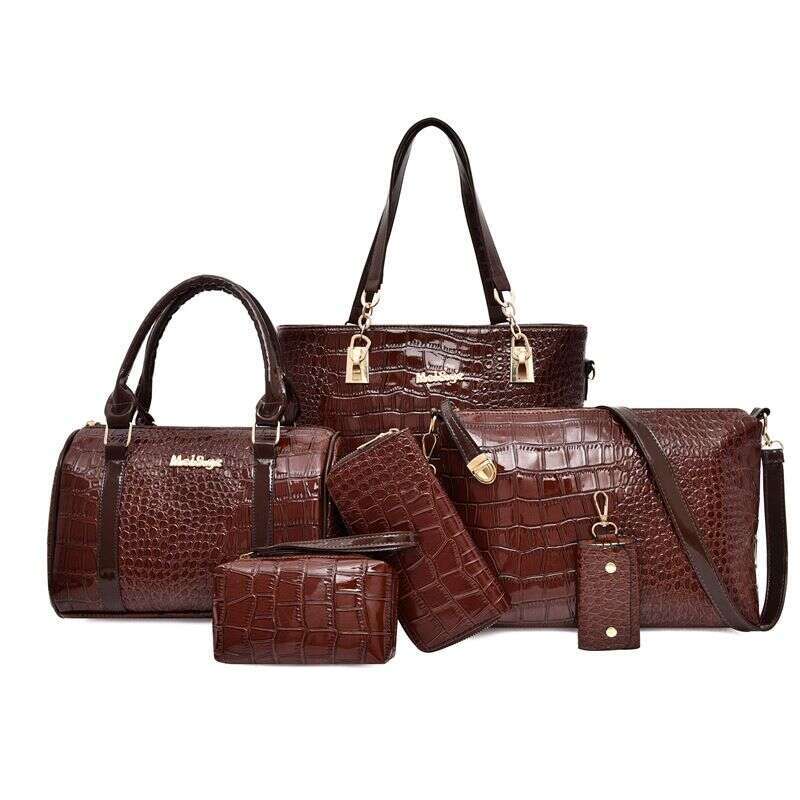 Handbag For Women Stylish One-shoulder Women's Vintage Large Capacity Crocodile Print Bag Six-piece Set
