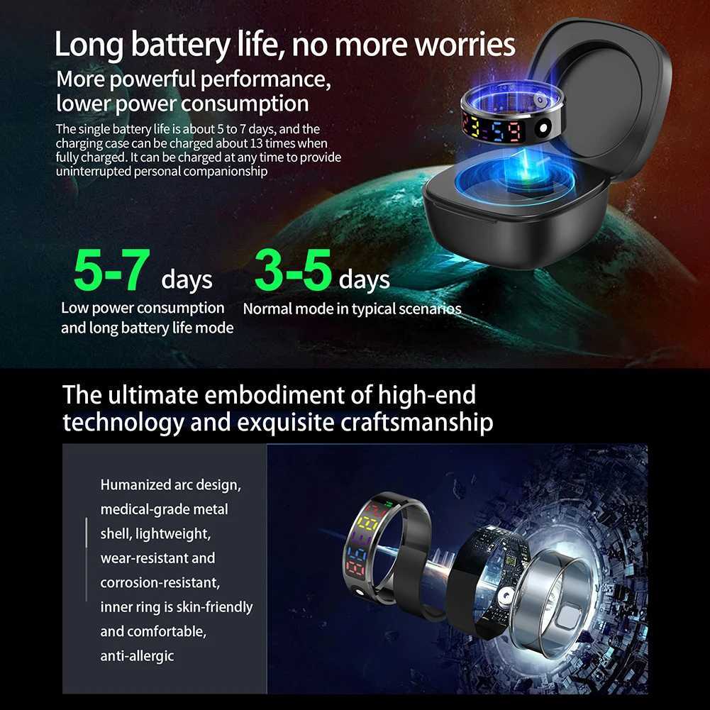 12 Smart Ring with Display Screen Touch Health Manager Wireless Charging Fitness Sleep Monitor 5 ATM Waterproof for Men Women W250819
