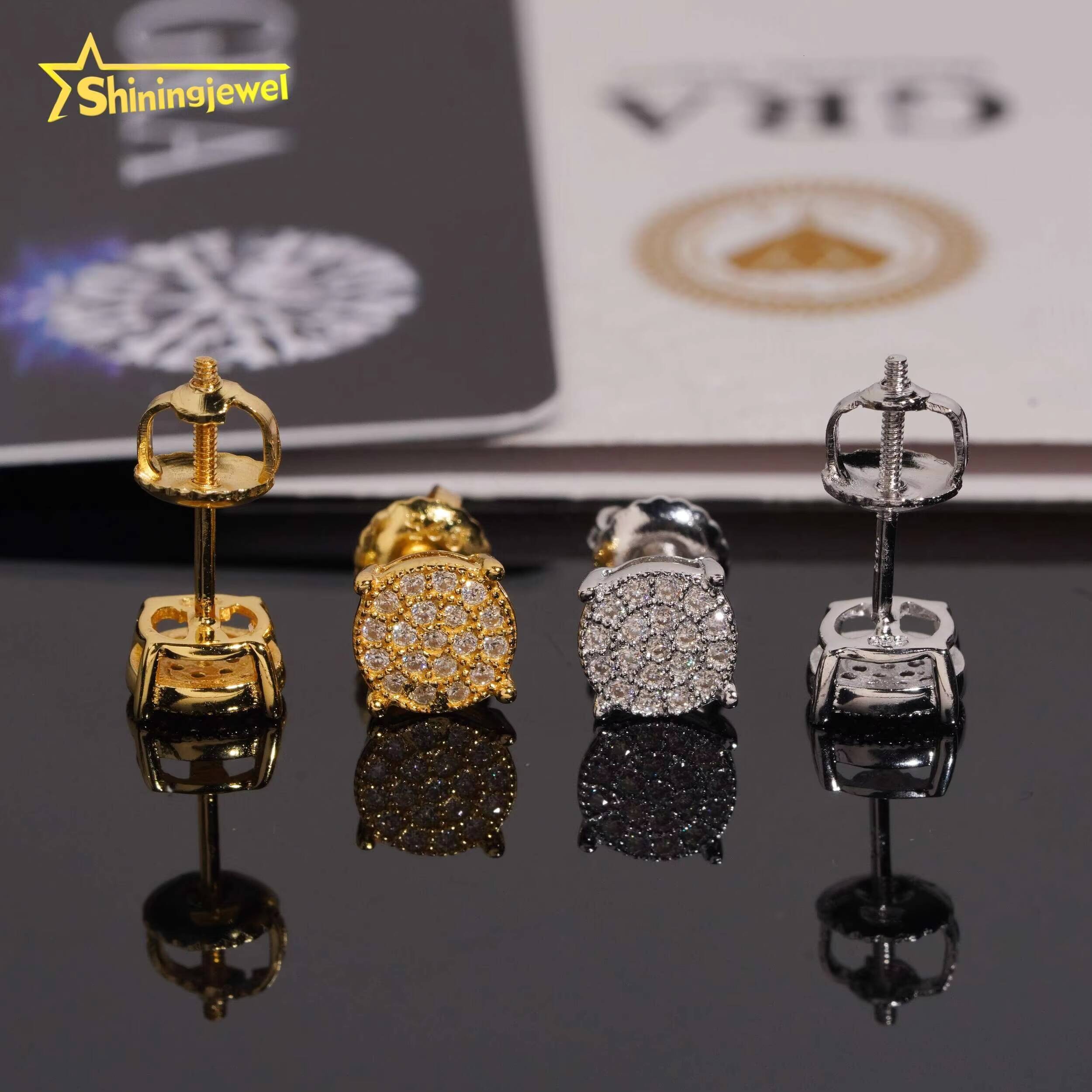 2025 new style Moissanite vvs Circle Stud Earrings Real Gold Plated Cluster Ear Studs Pass Diamond Tester Hip Hop 925 Silver