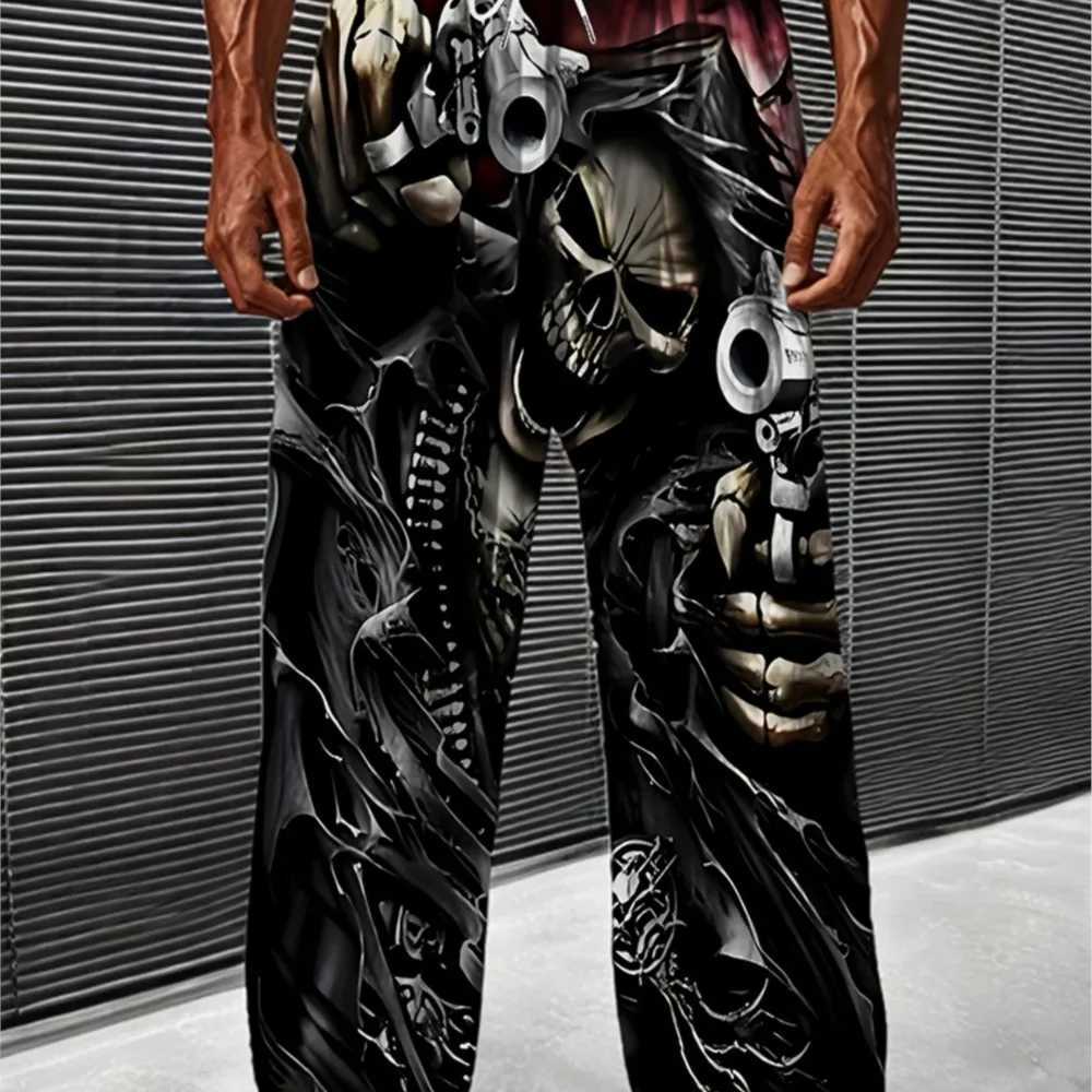 Mens Summer Beach Pants 3D Skull Pattern Printed Comfortable Casual Wide Leg Pants Street Hip Hop Straight Leg Pants W250819