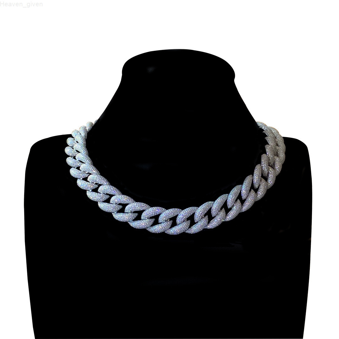 Hip Hop Style Miami Cuban Link Chain Iced Out Necklace S925 Plated White Gold D Color VVS GRA Moissanite