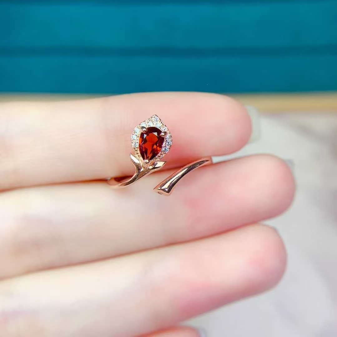 925 Silver designer ring genuine garnet silver ring 4mm*6mm 0.35ct natural garnet jewelry birthday gift for wife
