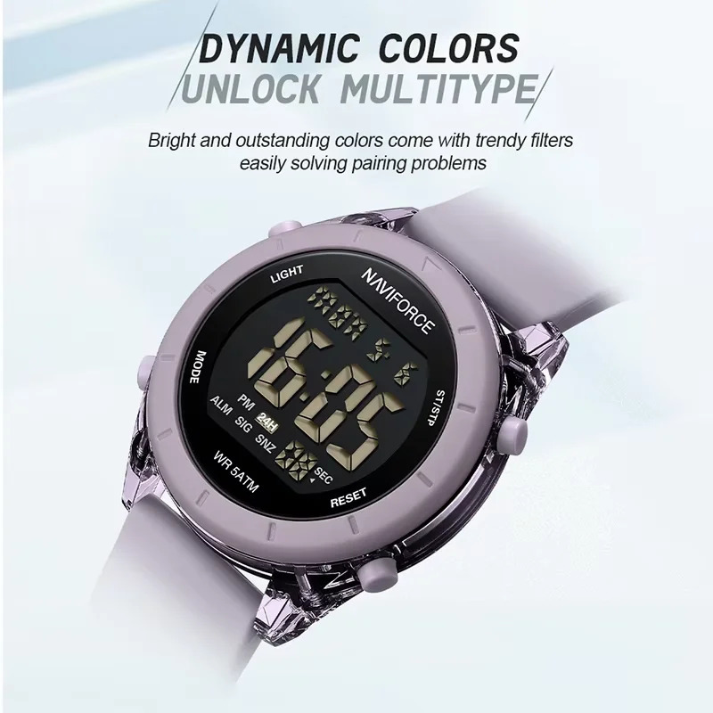 NAVIFORCE Comfortable Silicone Woman watch Waterproof LCD Display Clock Ladies Fashion Sport Electronic Wristwatches Reloj Mujer 250819