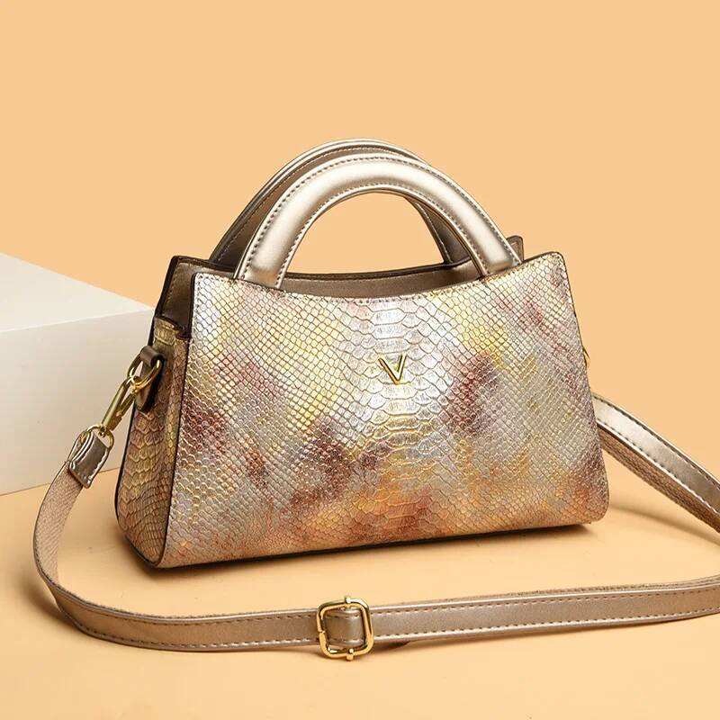 Womens 2023 Designer Crocodile Pattern Shoulder PU Leather Brand Woman Crossbody Casual Handbag Bright Colour Bag