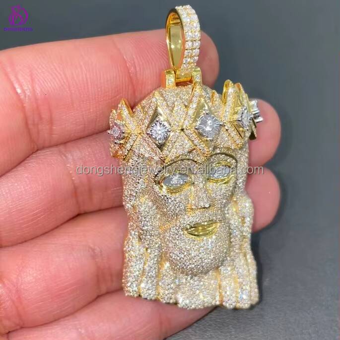 Plated Fashion Jewelry Pendant Out VVS Moissanite Jesus Pendant Gold Custom 925 Sterling Silver Hip Hop Ice