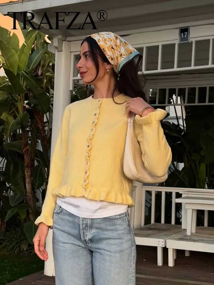 TRZA Fe Ele Warm Single Breasted Casual Sweater Womens Winter Fashion Stacked Decorative Knitted Long Sweater Cardigan XJ250819