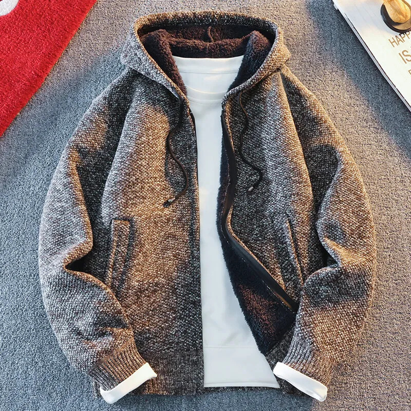 Classic Mens Knitted Sweater Cardigan Hooded Jackets Casual Streetwear Full Zip Cardigans Coat 250819