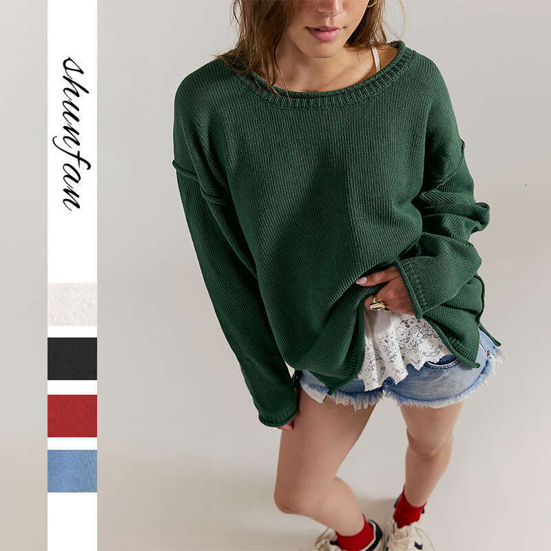 New Autumn Winter Women's Clothing Knitted Solid Color Round Neck Loose Versatile Basic Pullover Sweater B3