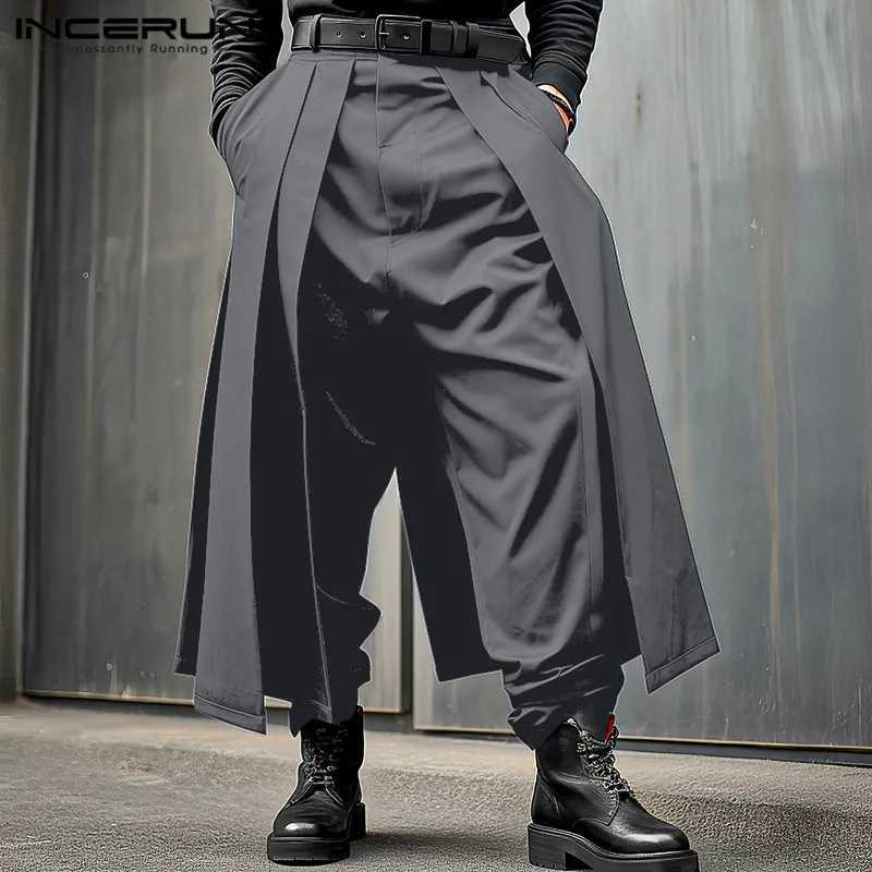 Men Irregular Pants Solid Color Joggers Loose Button Pleated Casual Wide Leg Trousers Men Streetwear 2024 Fashion Pants W250819