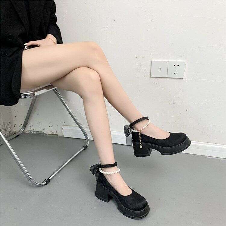 Chunky Heel Single for Women 2025 Spring New Pearl Bridesmaid Designer Shoes White High Heels Shoe Mary Jane Small Leather Comfortable