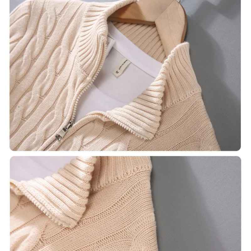 Autumn Winter Men Pullover Sweater Stand Collar Half Zip Cotton 100% Thickened Knit Solid Color High Street Clothes 250819