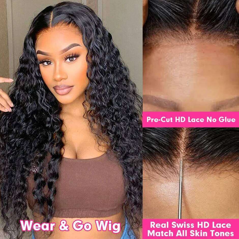 Curly Glueless Deep Front Human Hair Wigs Water Wave 13X6 Frontal Wear Go 4X4 HD Lace Closure Wig
