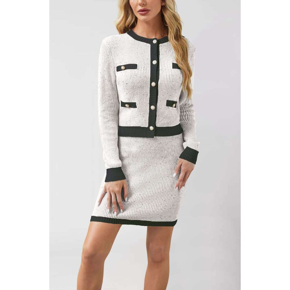 New Autumn And Winter Women's Clothing Knitted Cardigan Pocket Button Set B5