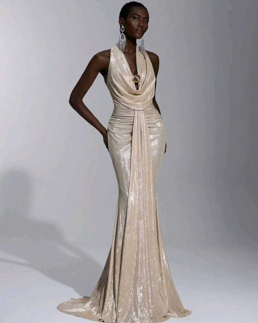 Gorgeous Evening Dresses Mermaid Halter Sequined Sleeveless Backless Prom Gowns Party Dresses Custom Made Vestidos de noche