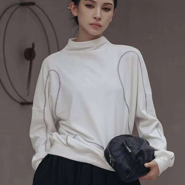 Women's Oversized O-Neck Sweatshirts Drop-Shoulder Pullover with Long Sleeves Casual Breathable Terry Sweaters for Autumn/Winter