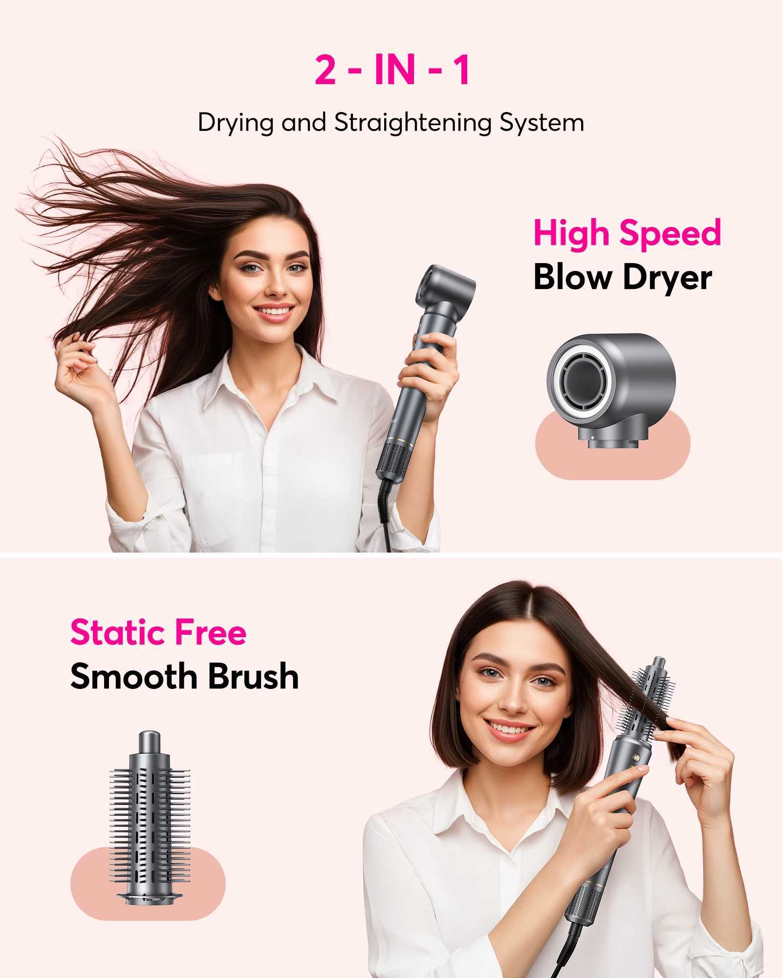 Professional Hair Dryer Brush 200W 0000 RPM Air Wrap Styler Quick Drying 300 Million Ions No Heat Damage Gift for Women W250819