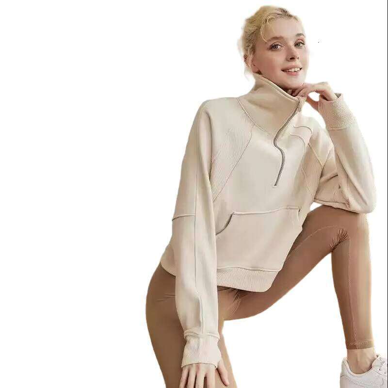 Women's Autumn Winter Casual Hoodie Breathable Active Tops Loose Sweatshirt with Half-Zipper and High Stand-Up Collar