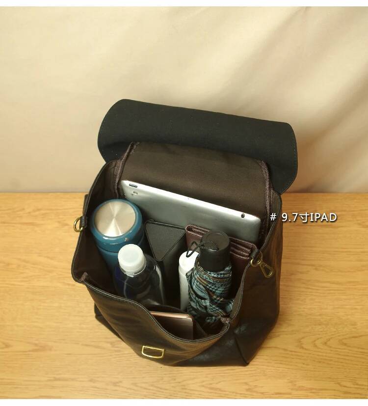 Original Simple Cowhide Women's Backpack Shoulder Ladies School Bag 2024 New Retro Soft Black Leather Hasp Backpacks