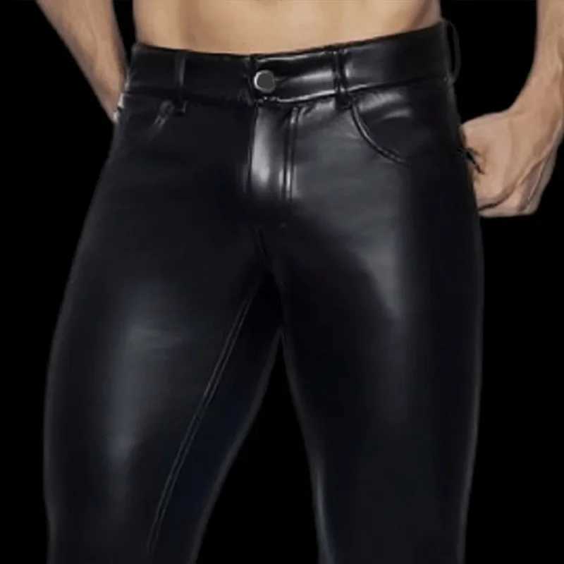 Matte Leather Motorcycle Pants Men Low Waist PU Stretch Tight Trousers Party Men Multi-Pocket Pants Custom New Nightclub Costume W250819
