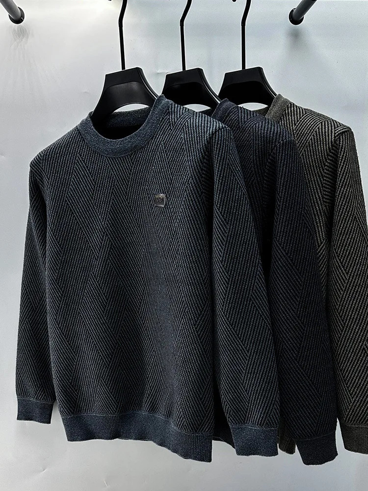 High end retro letter printed sweater mens autumn and winter casual fashion plush thickened round neck pullover 250819