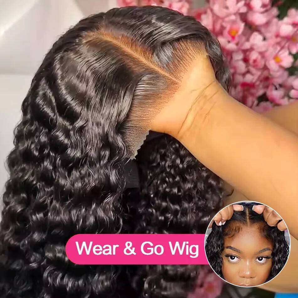 Curly Glueless Deep Front Human Hair Wigs Water Wave 13X6 Frontal Wear Go 4X4 HD Lace Closure Wig