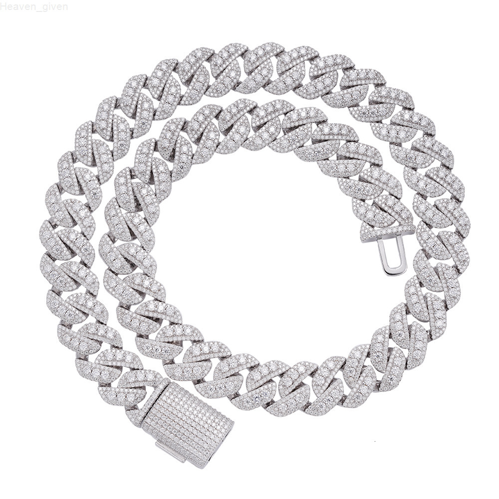 15MM Factory Wholesale Men Iced Out 925 Sterling Silver High Quality Moissanite Miami Cuban Link Chain